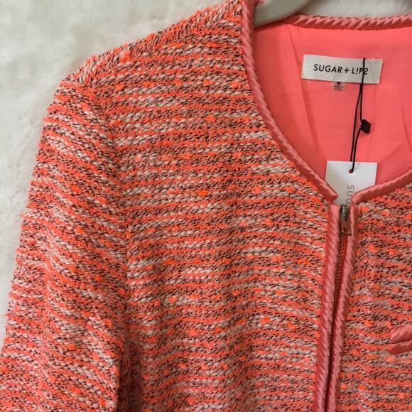 Orange Vintage Tweed Long Sleeve Front Zip-Up Detail Jacket With Pockets - Picture 9 of 16